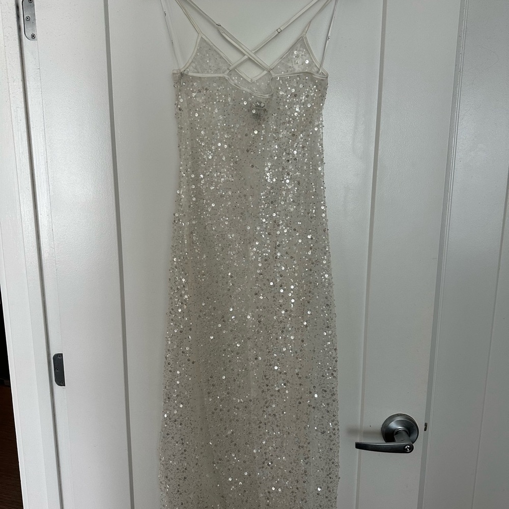 Lulu's Seaside Shining White Mesh Sequin Pearl Sheer Maxi Swim Cover-Up - Picture 2 of 6
